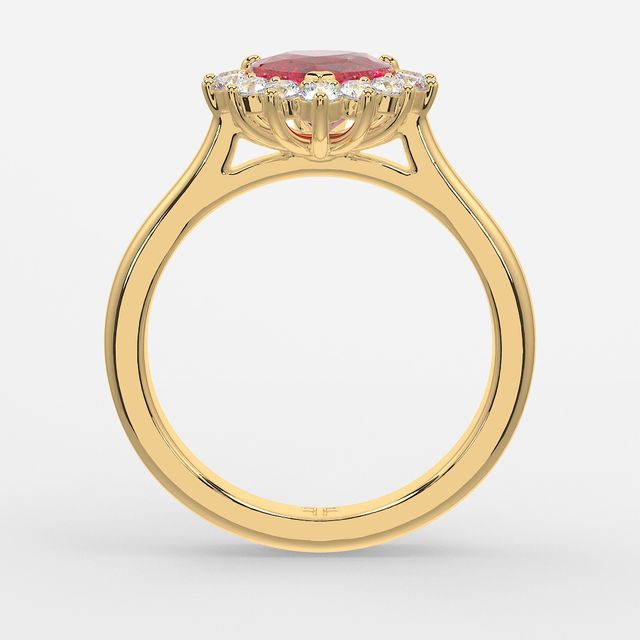 1 Carat Lab Grown Heart Ruby Cluster Engagement Ring In Yellow Gold - Windermere