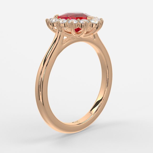 1 Carat Lab Grown Heart Ruby Cluster Engagement Ring In Rose Gold- Windermere
