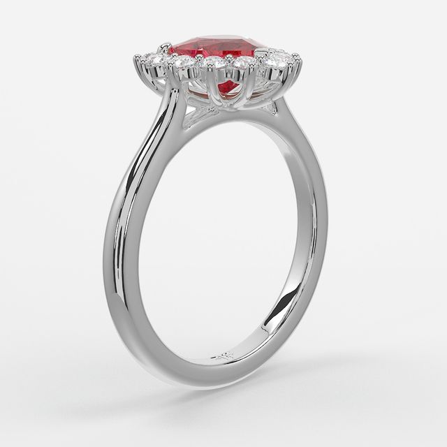 1 Carat Lab Grown Heart Ruby Cluster Engagement Ring In Platinum - Windermere