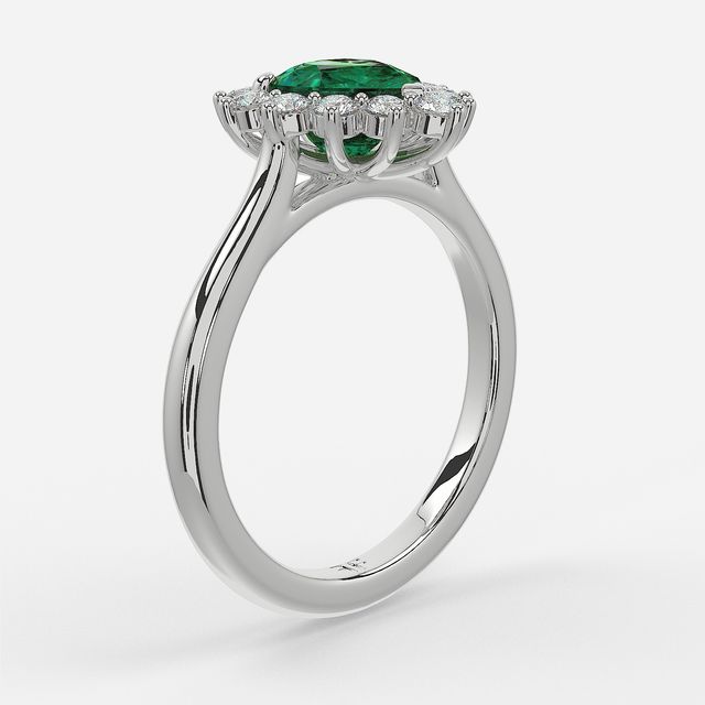 1 Carat Lab Grown Heart Emerald Cluster Engagement Ring In White Gold - Windermere