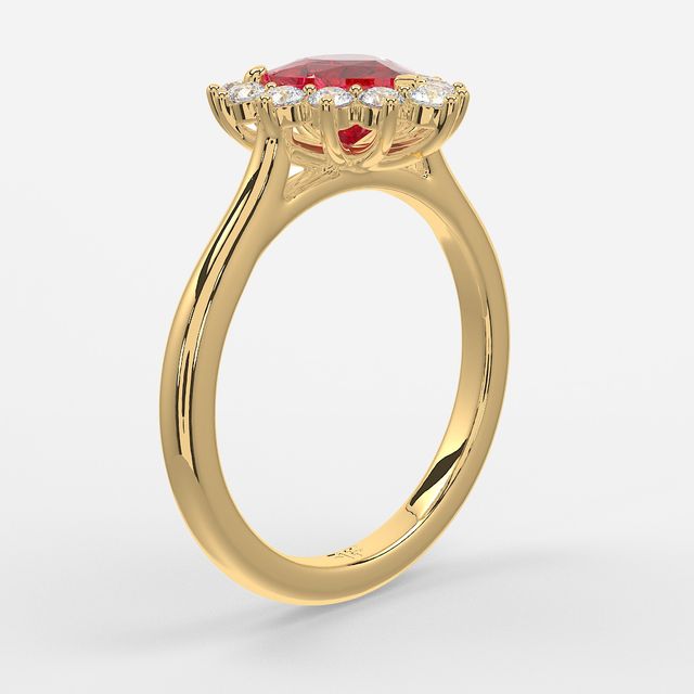 1 Carat Lab Grown Heart Ruby Cluster Engagement Ring In Yellow Gold - Windermere