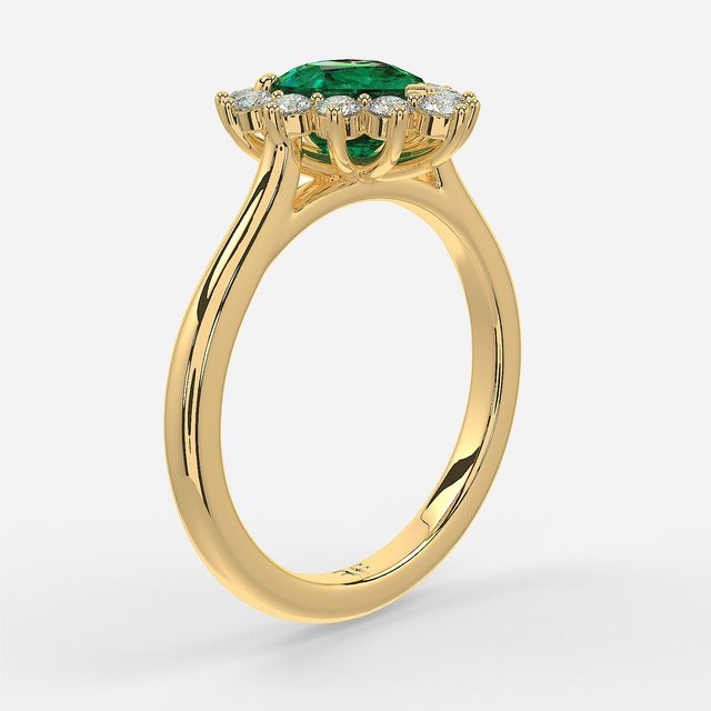 1 Carat Lab Grown Heart Emerald Cluster Engagement Ring In Yellow Gold - Windermere