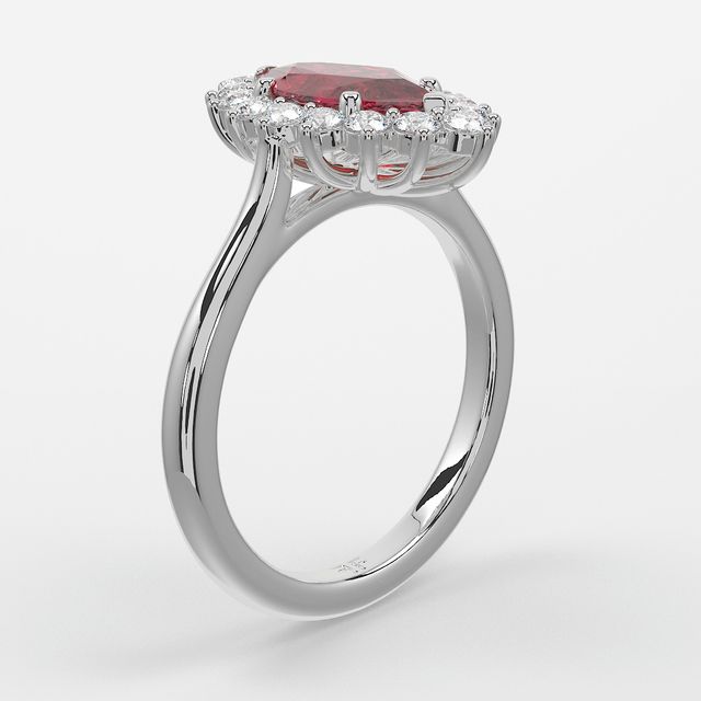 1 Carat Lab Grown Marquise Ruby Cluster Engagement Ring In White Gold - Windermere