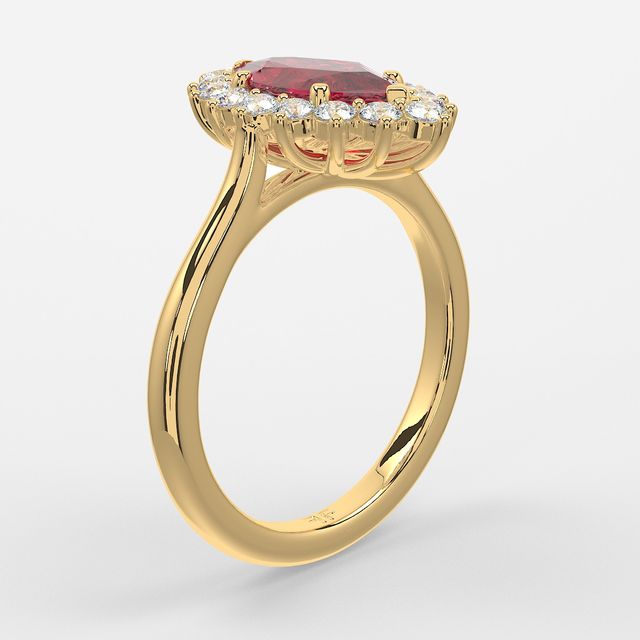 1 Carat Lab Grown Marquise Ruby Cluster Engagement Ring In Yellow Gold - Windermere