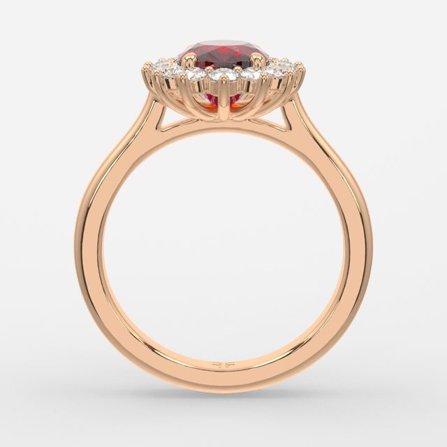 1 Carat Lab Grown Oval Ruby Cluster Engagement Ring In Rose Gold- Windermere