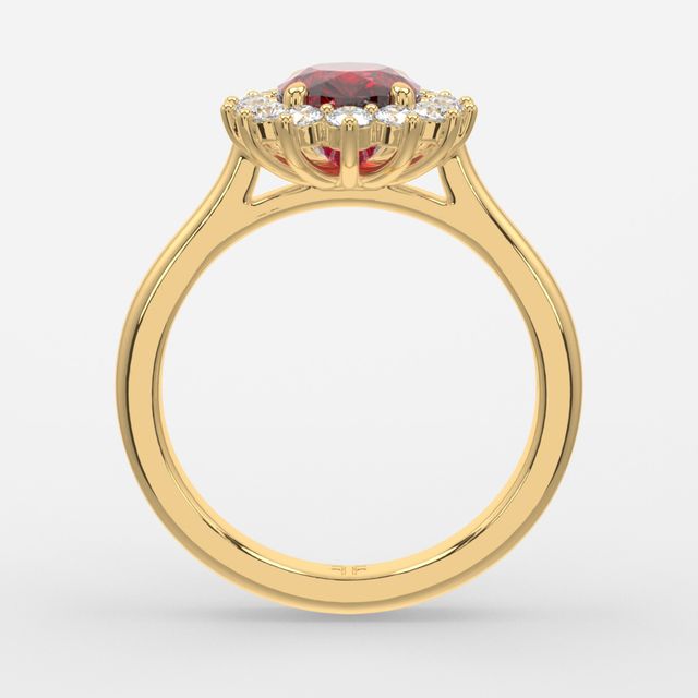 1 Carat Lab Grown Oval Ruby Cluster Engagement Ring In Yellow Gold - Windermere
