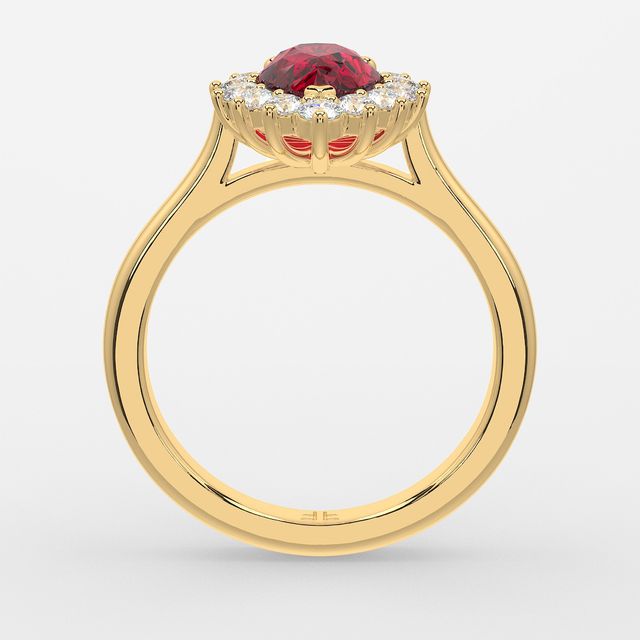 1 Carat Lab Grown Pear Ruby Cluster Engagement Ring In Yellow Gold - Windermere