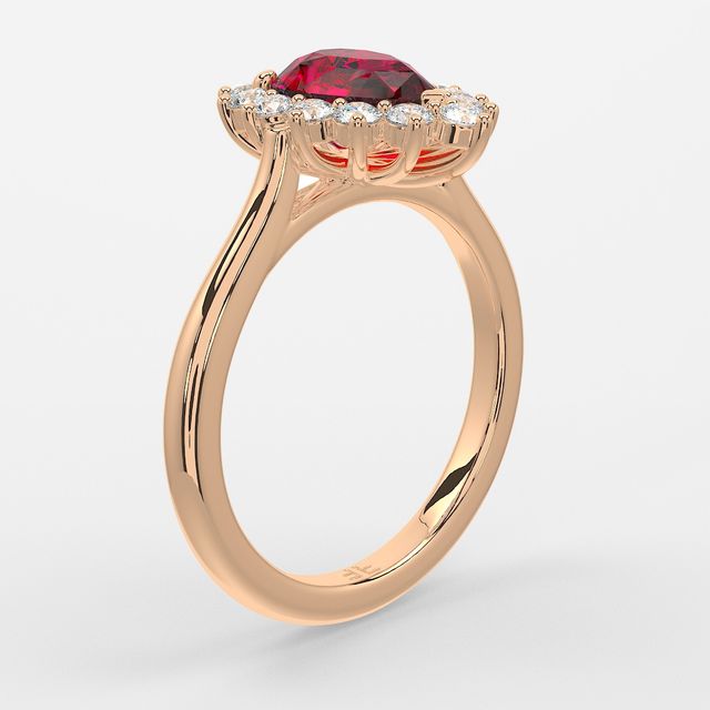 1 Carat Lab Grown Pear Ruby Cluster Engagement Ring In Rose Gold- Windermere