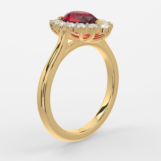 1 Carat Lab Grown Pear Ruby Cluster Engagement Ring In Yellow Gold - Windermere