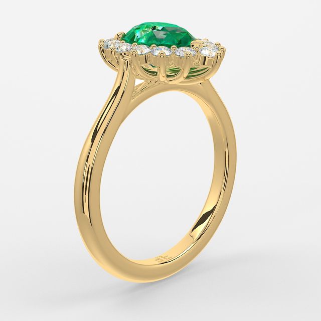 1 Carat Lab Grown Pear Emerald Cluster Engagement Ring In Yellow Gold - Windermere
