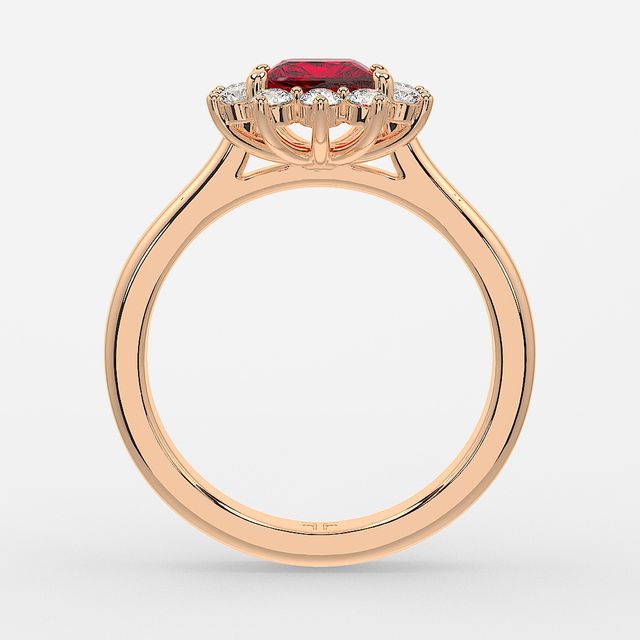1 Carat Lab Grown Princess Ruby Cluster Engagement Ring In Rose Gold- Windermere