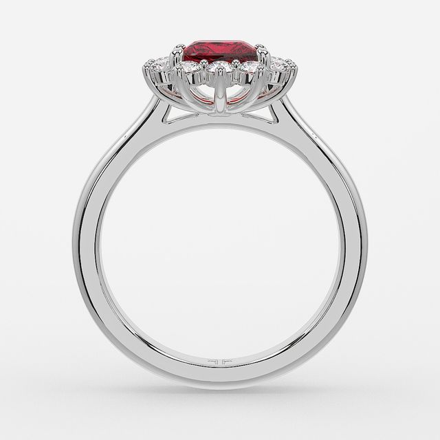 1 Carat Lab Grown Princess Ruby Cluster Engagement Ring In Platinum - Windermere