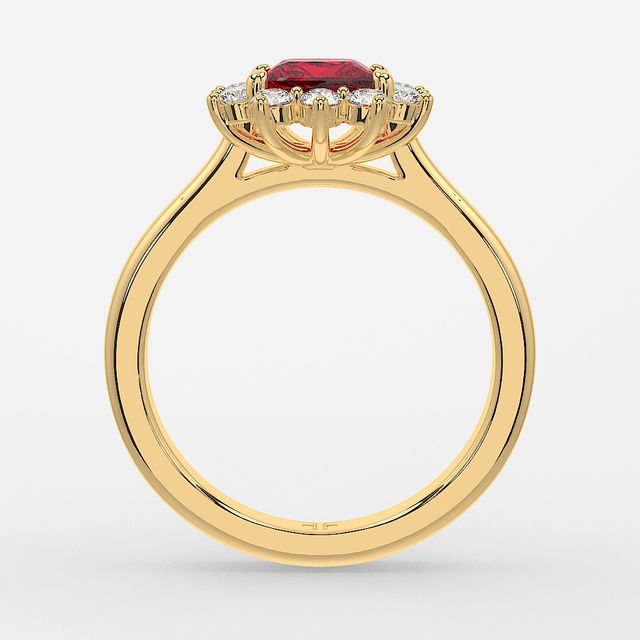 1 Carat Lab Grown Princess Ruby Cluster Engagement Ring In Yellow Gold - Windermere