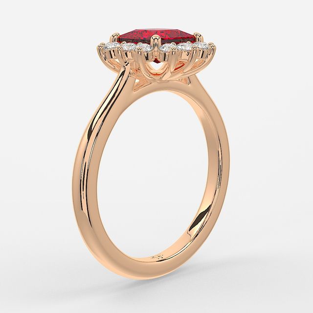1 Carat Lab Grown Princess Ruby Cluster Engagement Ring In Rose Gold- Windermere