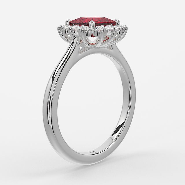 1 Carat Lab Grown Princess Ruby Cluster Engagement Ring In Platinum - Windermere