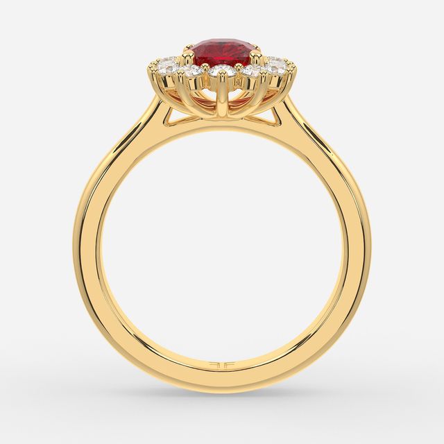 1 Carat Lab Grown Radiant Ruby Cluster Engagement Ring In Yellow Gold - Windermere