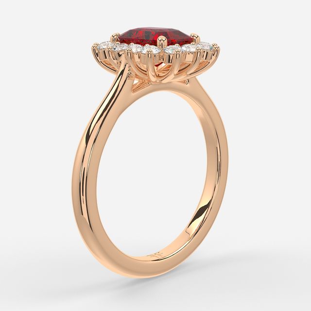 1 Carat Lab Grown Radiant Ruby Cluster Engagement Ring In Rose Gold- Windermere