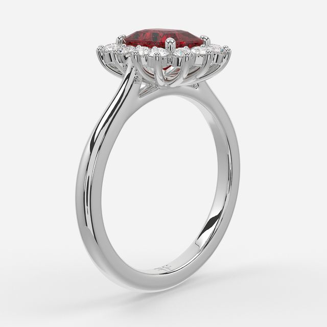 1 Carat Lab Grown Radiant Ruby Cluster Engagement Ring In White Gold- Windermere