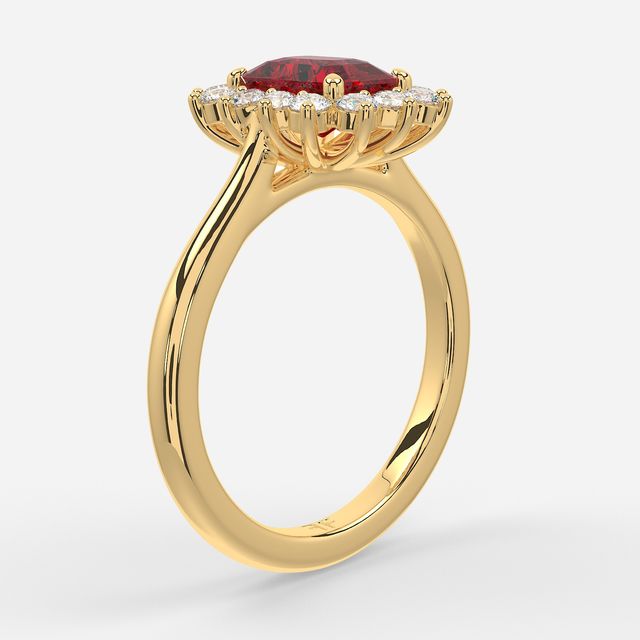 1 Carat Lab Grown Radiant Ruby Cluster Engagement Ring In Yellow Gold - Windermere