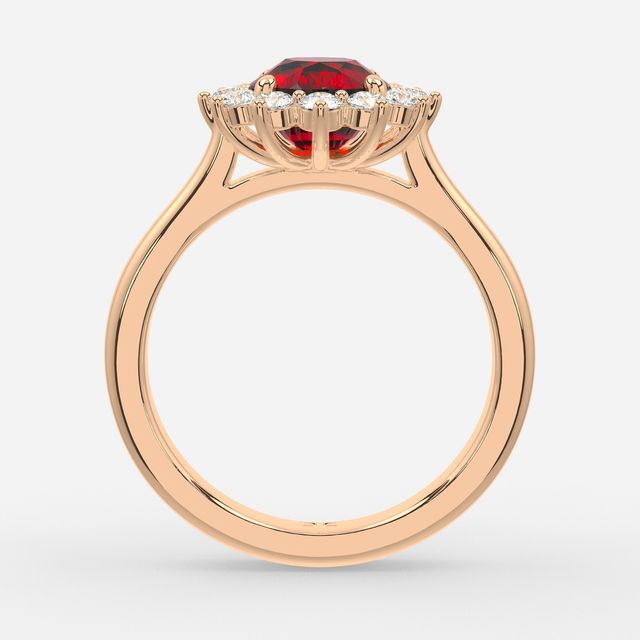 1 Carat Lab Grown Round Ruby Cluster Engagement Ring In Rose Gold- Windermere