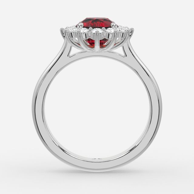 1 Carat Lab Grown Round Ruby Cluster Engagement Ring In White Gold - Windermere
