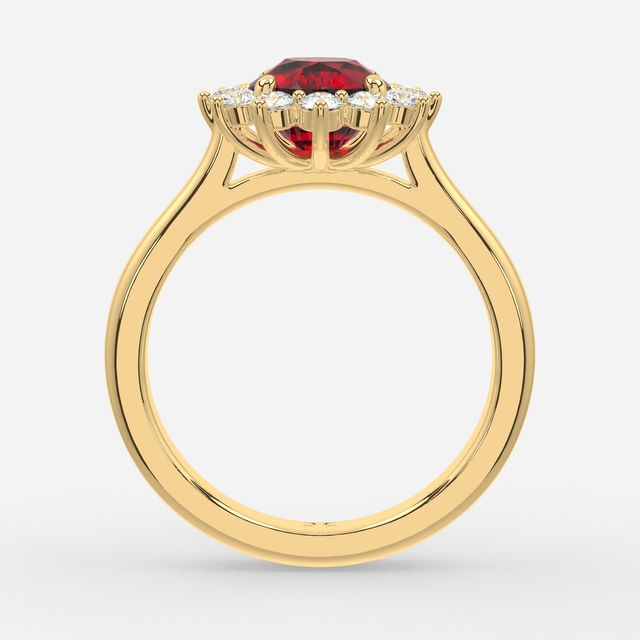 1 Carat Lab Grown Round Ruby Cluster Engagement Ring In Yellow Gold - Windermere