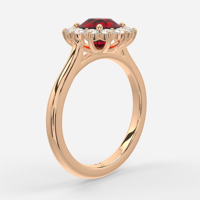 1 Carat Lab Grown Round Ruby Cluster Engagement Ring In Rose Gold- Windermere