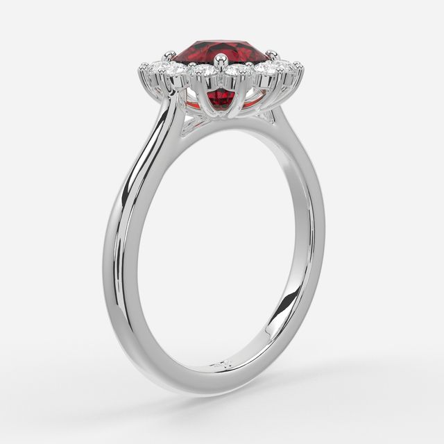1 Carat Lab Grown Round Ruby Cluster Engagement Ring In White Gold - Windermere