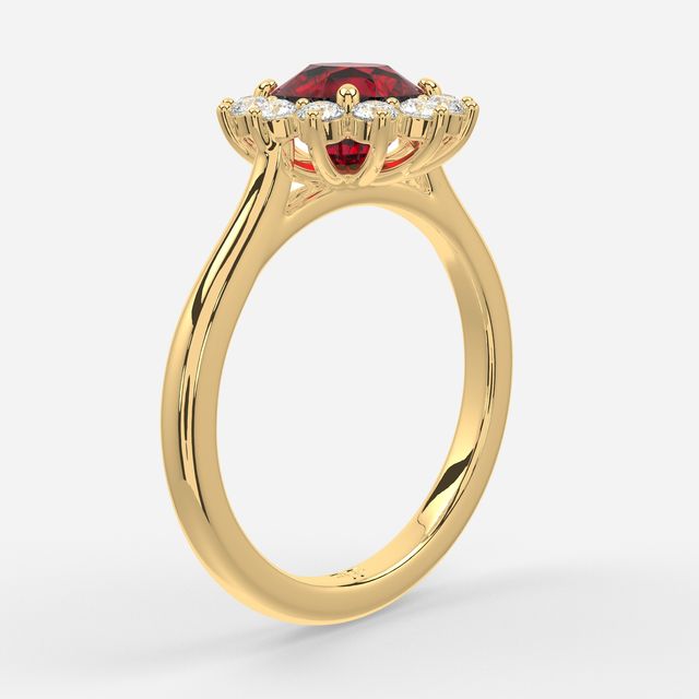 1 Carat Lab Grown Round Ruby Cluster Engagement Ring In Yellow Gold - Windermere