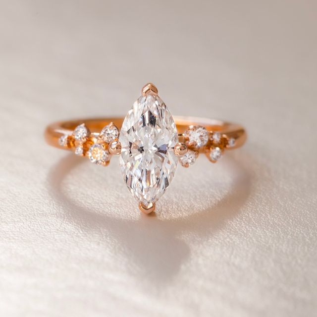 1.50 Carat Lab Grown Marquise Cluster Engagement Ring In Rose Gold – Morning Star