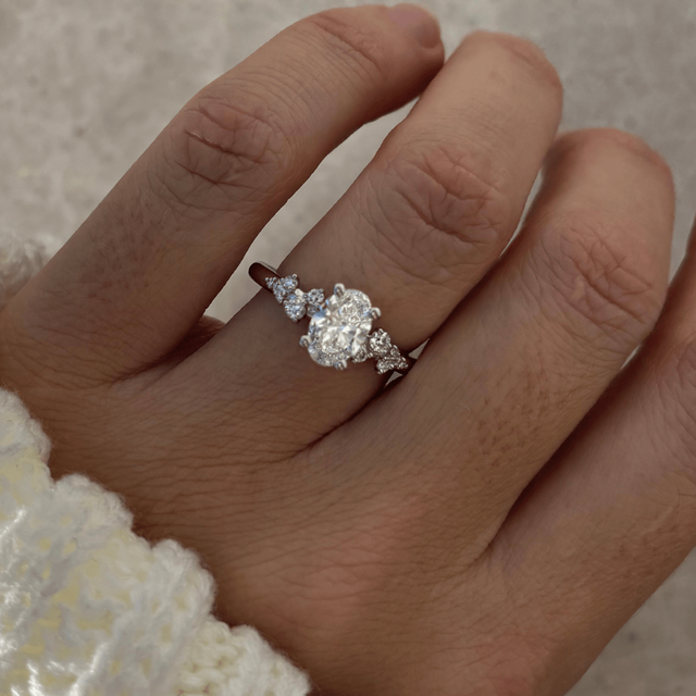 1 Carat Oval Diamond Cluster Engagement Ring In Platinum - Morning Star