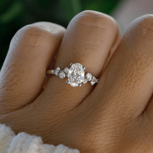 1 Carat Oval Diamond Cluster Engagement Ring In Platinum - Morning Star