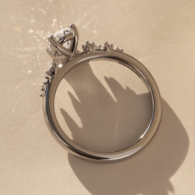 1 Carat Oval Diamond Cluster Engagement Ring In Platinum - Morning Star