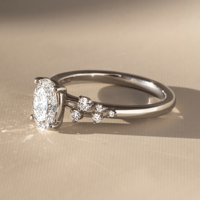 1 Carat Oval Diamond Cluster Engagement Ring In Platinum - Morning Star