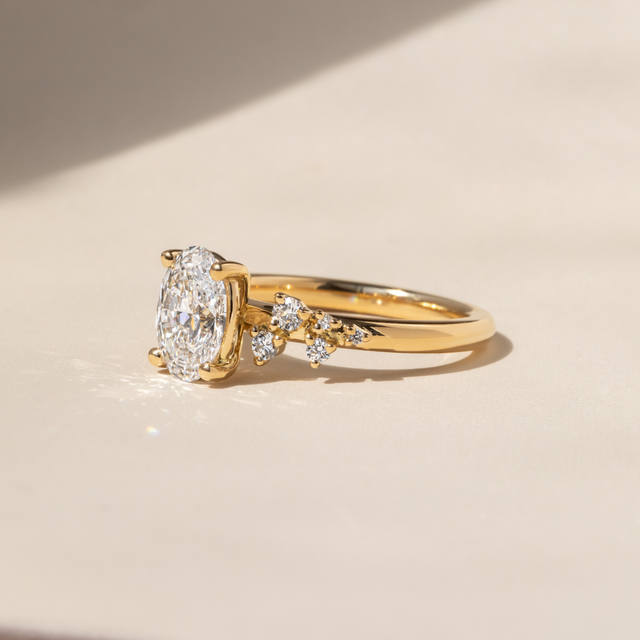 1.30 Carat Oval Diamond Cluster Engagement Ring In 18K Yellow Gold - Morning Star