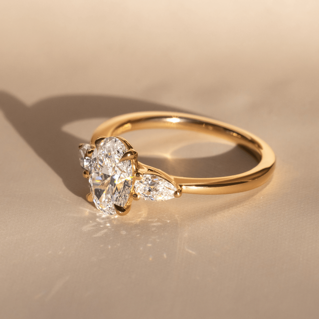 1.20 Carat Oval Diamond Trilogy Engagement Ring In 18K Yellow Gold - Vivian