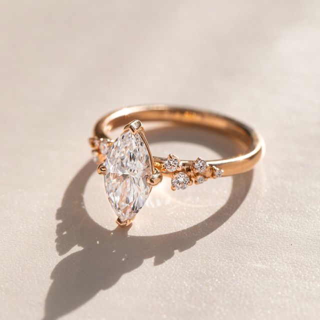 1.50 Carat Lab Grown Marquise Cluster Engagement Ring In Rose Gold – Morning Star