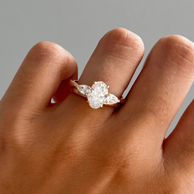 1.20 Carat Oval Diamond Trilogy Engagement Ring In 18K Yellow Gold - Vivian