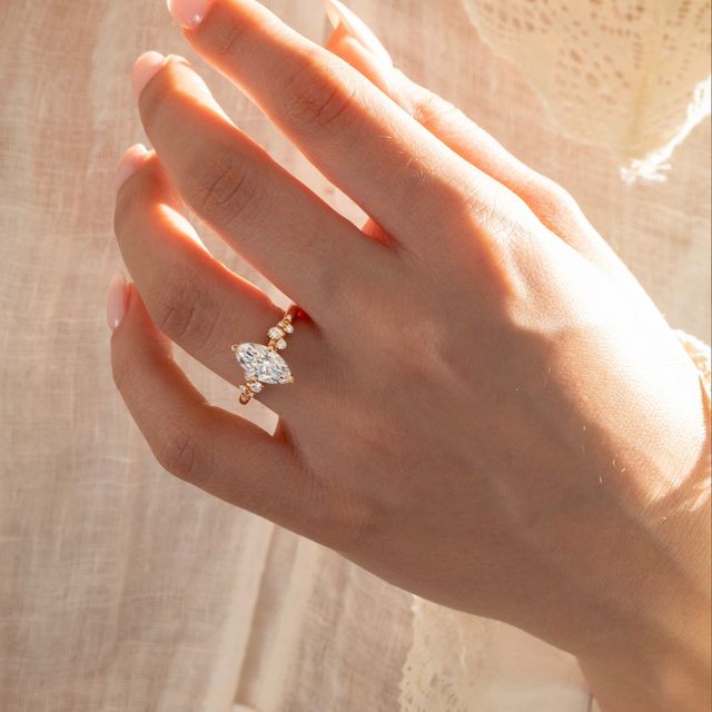 1.50 Carat Lab Grown Marquise Cluster Engagement Ring In Rose Gold – Morning Star