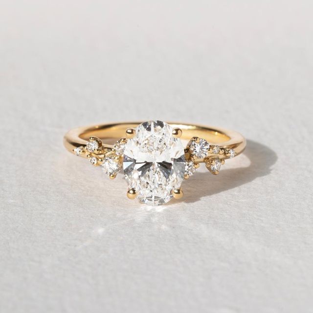 1.30 Carat Oval Diamond Cluster Engagement Ring In 18K Yellow Gold - Morning Star