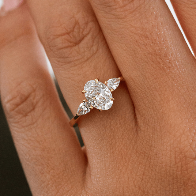 1.20 Carat Oval Diamond Trilogy Engagement Ring In 18K Yellow Gold - Vivian