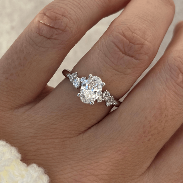 1 Carat Oval Diamond Cluster Engagement Ring In Platinum - Morning Star