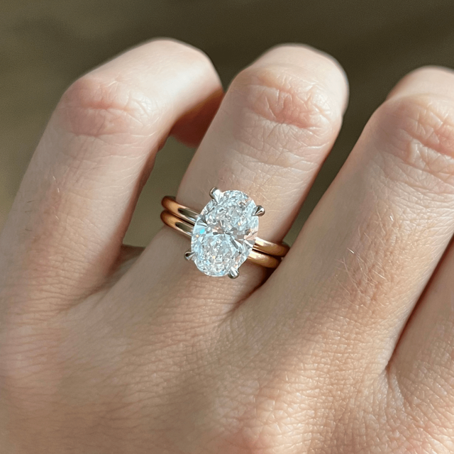 3 Carat Oval Diamond Solitaire Ring In 18K Two Tone - Chelsea