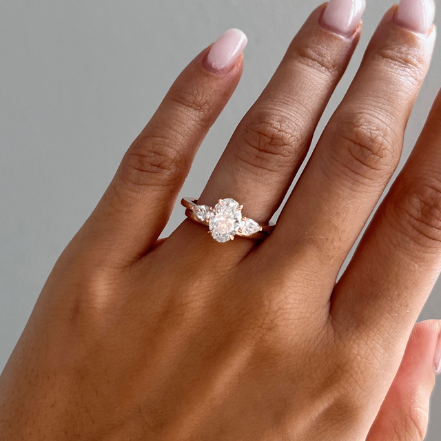 1.20 Carat Oval Diamond Trilogy Engagement Ring In 18K Yellow Gold - Vivian