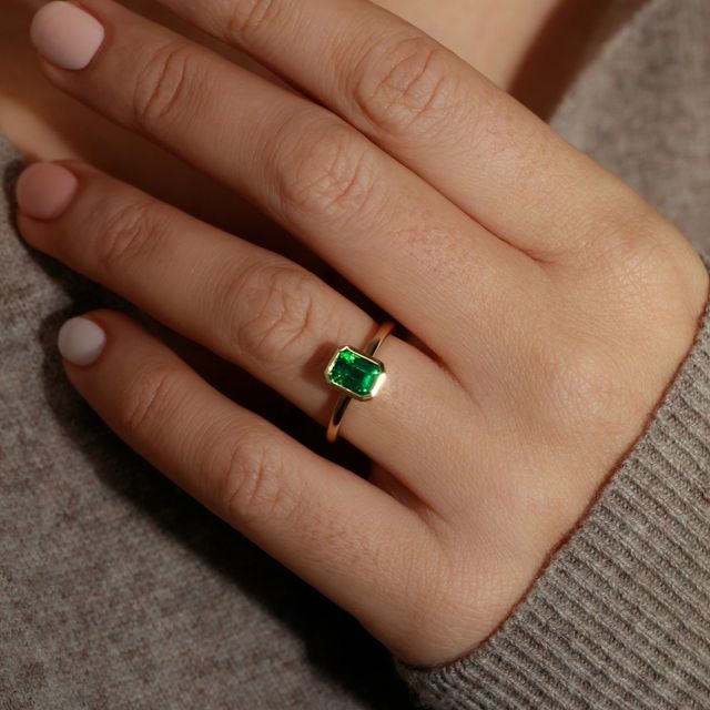Chloe Zambian Emerald Bezel Set Engagement Ring- 1.38ct