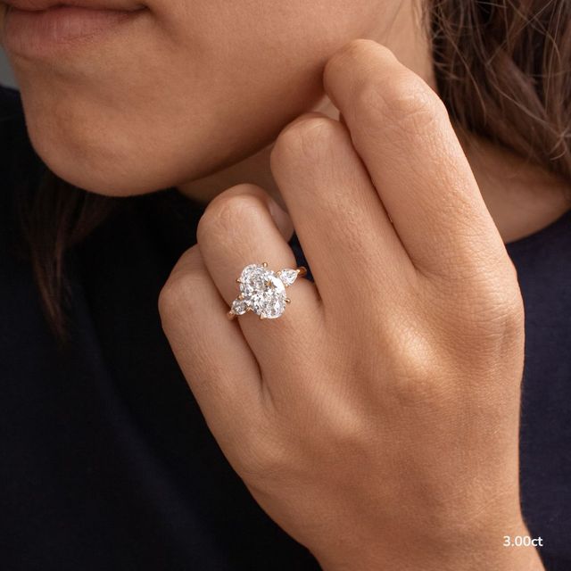 3.00 Carat Oval Trilogy Ring In 18K Yellow Gold - Vivian