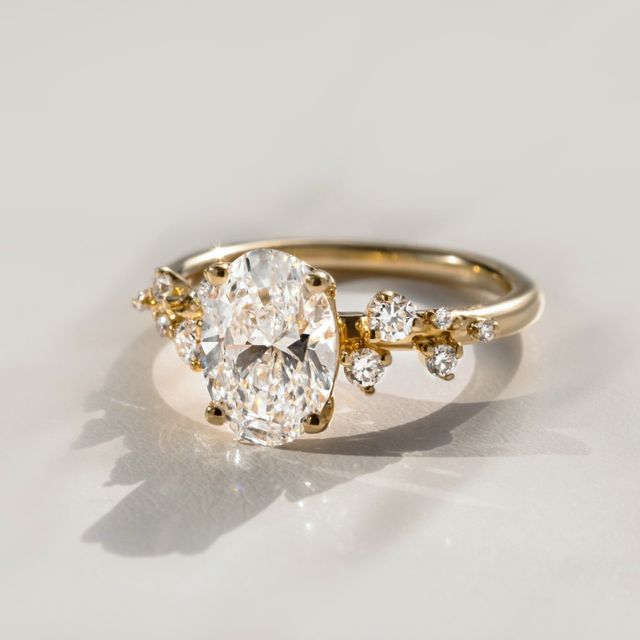 1.30 Carat Oval Diamond Cluster Engagement Ring In 18K Yellow Gold - Morning Star