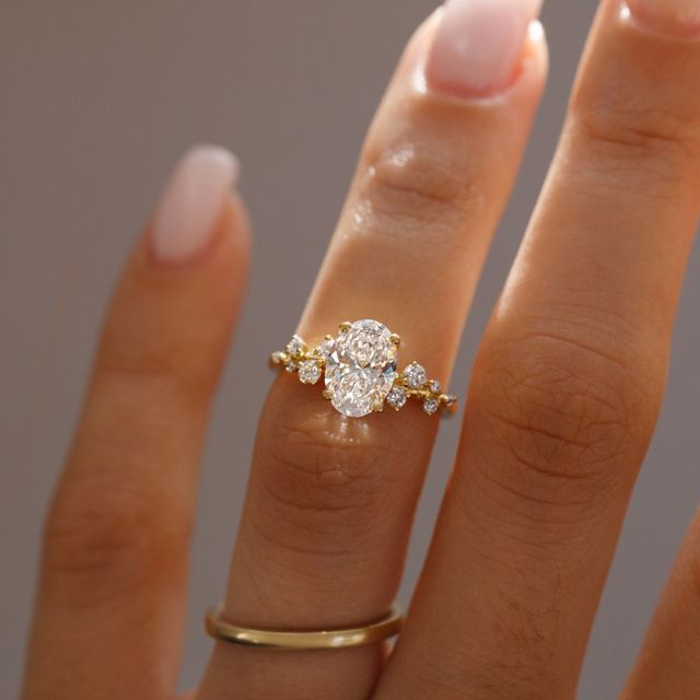 1.30 Carat Oval Diamond Cluster Engagement Ring In 18K Yellow Gold - Morning Star