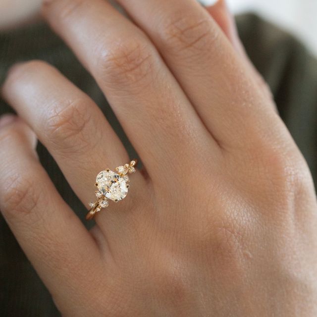 1.30 Carat Oval Diamond Cluster Engagement Ring In 18K Yellow Gold - Morning Star