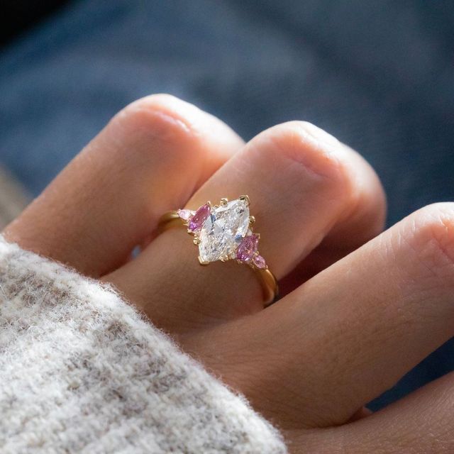 1.5 Carat Lab Grown Marquise Cluster Ring In Yellow Gold - Lucia
